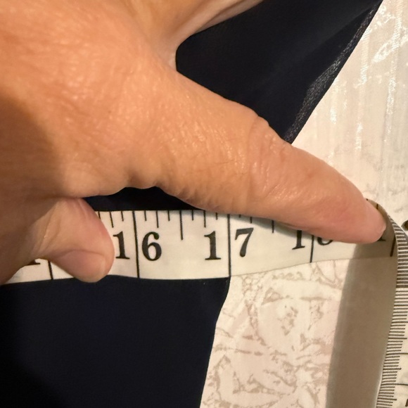 ASOS Navy Long Sheer Sleeve V-Neck Dress with Pearl-Embellished Shoulders, Flowy - Picture 7 of 8